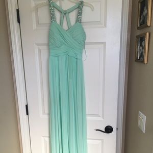 Full length mint green formal dress